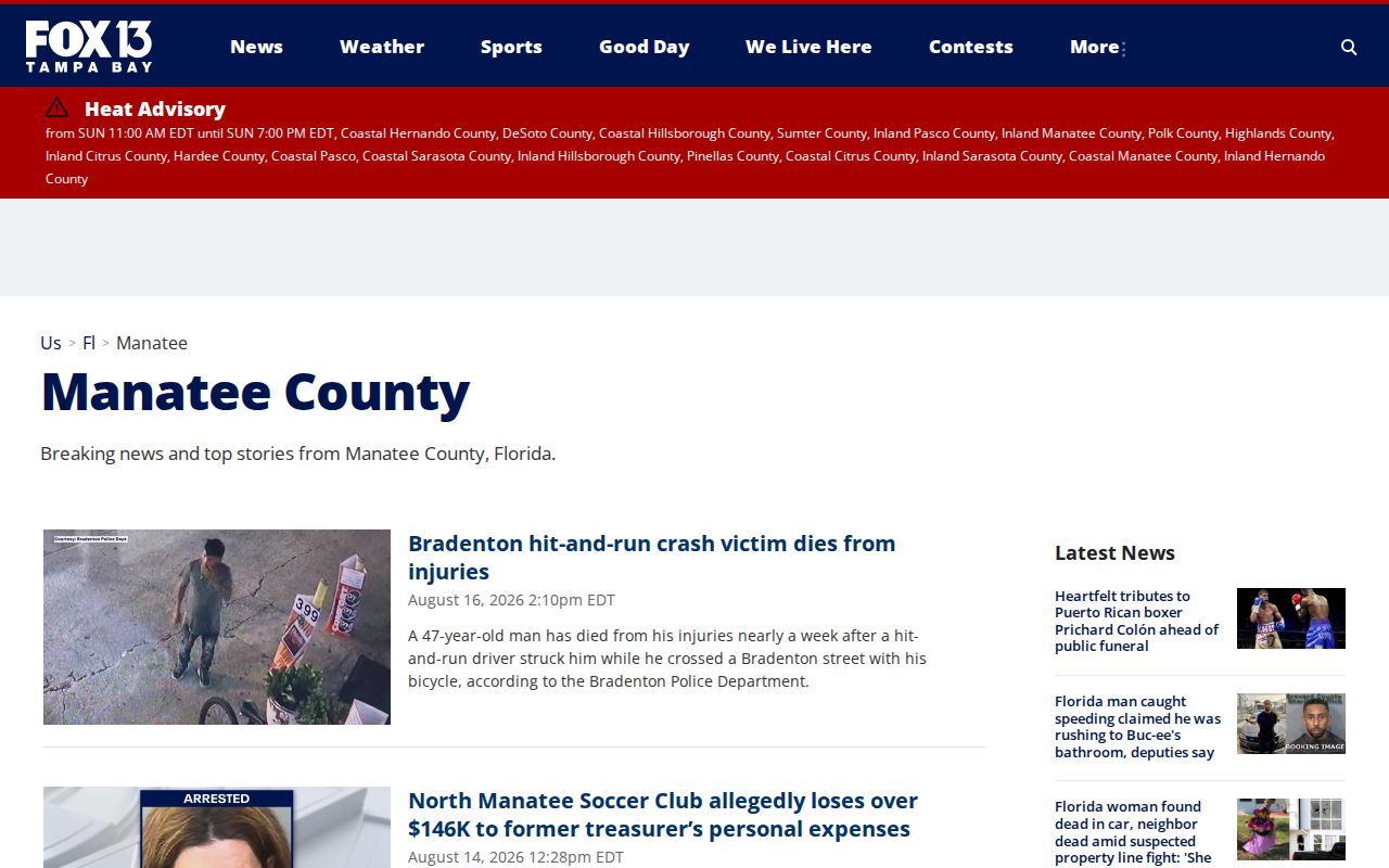 Manatee County arrest news on the FOX 13 county news tag