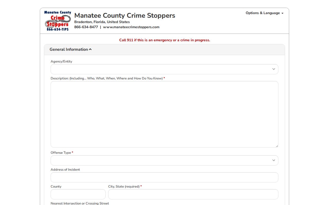 Manatee County wanted fugitive anonymous P3 tip form