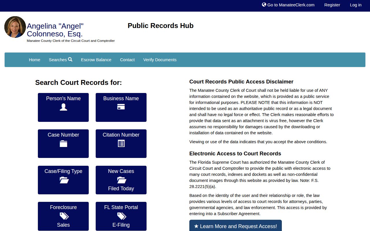 Manatee County court search for arrest charge disposition records