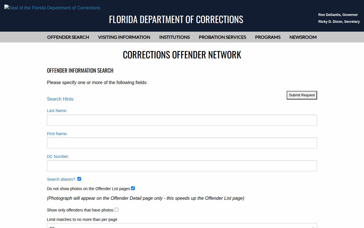 Florida corrections offender photo search for Manatee County records